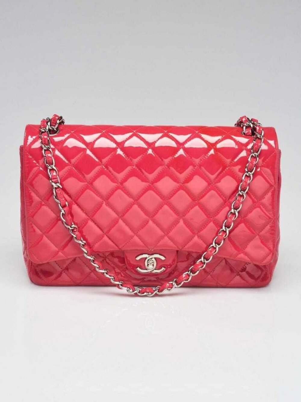 Chanel Pink Quilted Patent Leather Classic Maxi Double Flap Bag